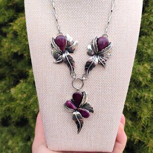 Native Southwest Style Purple Spiny Oyster Sterling Silver Adjustable Necklace